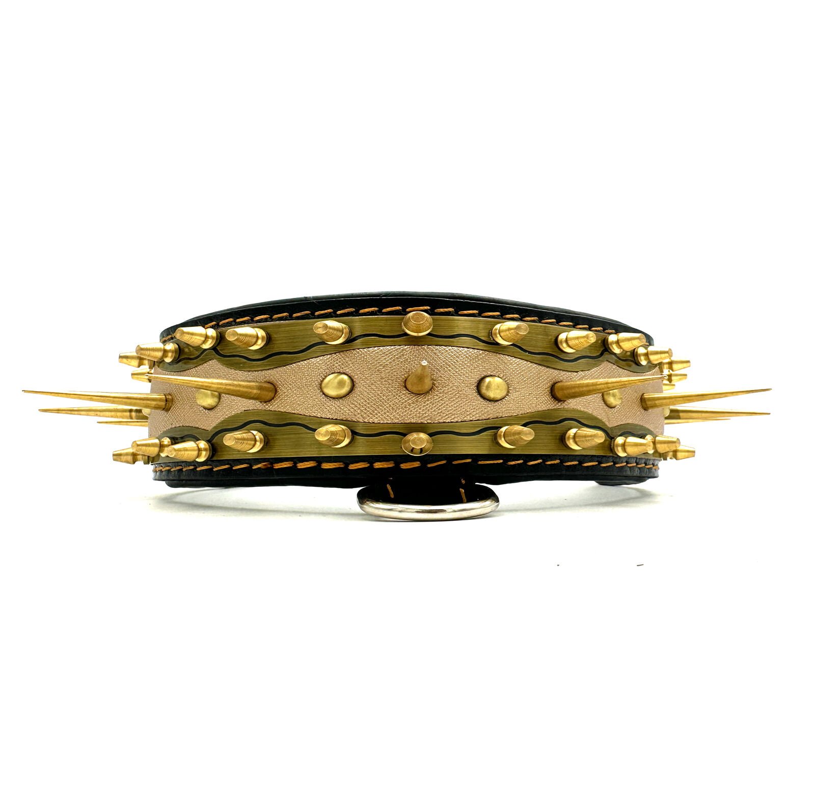 Black-Gold Tones Special Design Handmade Spiked Leather Dog Collar Necklace