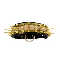 Black-Gold Tones Special Design Handmade Spiked Leather Dog Collar Necklace