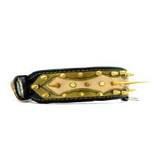 Black-Gold Tones Special Design Handmade Spiked Leather Dog Collar Necklace