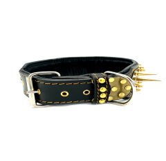 Black-Gold Tones Special Design Handmade Spiked Leather Dog Collar Necklace
