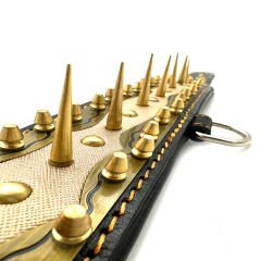 Black-Gold Tones Special Design Handmade Spiked Leather Dog Collar Necklace
