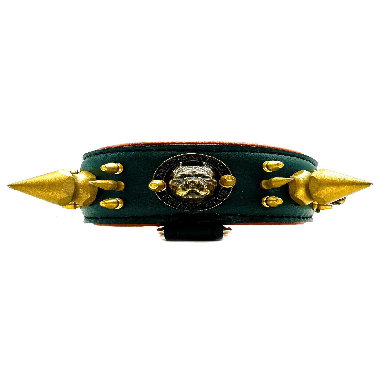 Green American Bully Head Big Spiked Handmade Leather Dog Collar