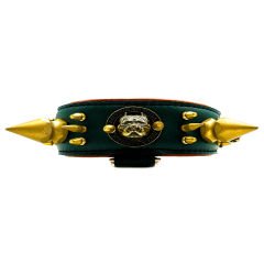 Green American Bully Head Big Spiked Handmade Leather Dog Collar