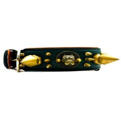 Green American Bully Head Big Spiked Handmade Leather Dog Collar