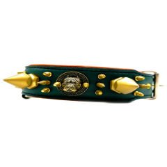 Green American Bully Head Big Spiked Handmade Leather Dog Collar