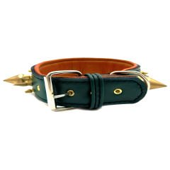Green American Bully Head Big Spiked Handmade Leather Dog Collar