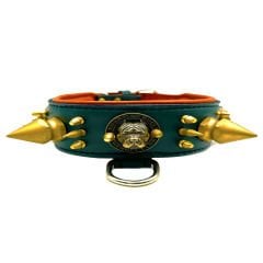 Green American Bully Head Big Spiked Handmade Leather Dog Collar