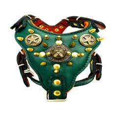 Green American Bully Head Handmade Leather Dog Harness
