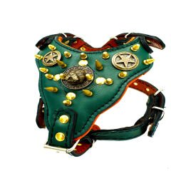 Green American Bully Head Handmade Leather Dog Harness