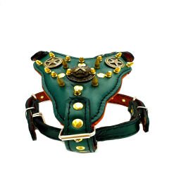 Green American Bully Head Handmade Leather Dog Harness