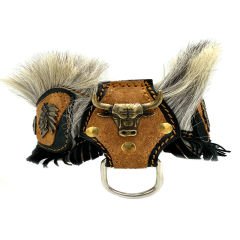 Brown Chicago Bulls Head Fur Suede Leather Handmade Dog Collar