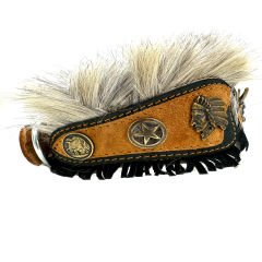 Brown Chicago Bulls Head Fur Suede Leather Handmade Dog Collar