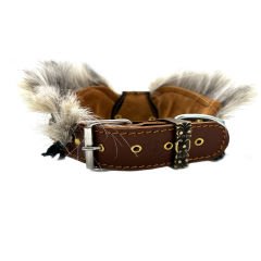 Brown Chicago Bulls Head Fur Suede Leather Handmade Dog Collar