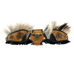 Brown Chicago Bulls Head Fur Suede Leather Handmade Dog Collar