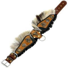 Brown Chicago Bulls Head Fur Suede Leather Handmade Dog Collar