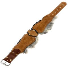 Brown Chicago Bulls Head Fur Suede Leather Handmade Dog Collar