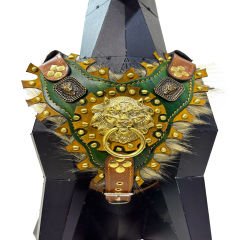 Green Luxury Lion Ring Handmade Fur Leather Dog Harness