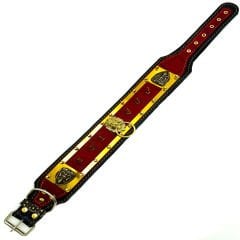 Black-Red Lion Ring Spiked Handmade Leather Dog Collar