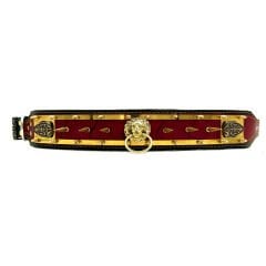 Black-Red Lion Ring Spiked Handmade Leather Dog Collar