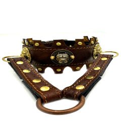 Brown Ancient Design American Bully Head Handmade Leather Dog Collar