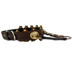 Brown Ancient Design American Bully Head Handmade Leather Dog Collar