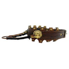 Brown Ancient Design American Bully Head Handmade Leather Dog Collar
