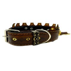 Brown Ancient Design American Bully Head Handmade Leather Dog Collar