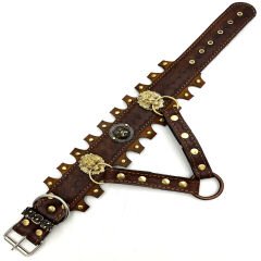 Brown Ancient Design American Bully Head Handmade Leather Dog Collar
