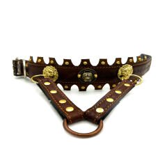 Brown Ancient Design American Bully Head Handmade Leather Dog Collar