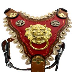 Brown-Red Lion Head Handmade Leather Dog Harness