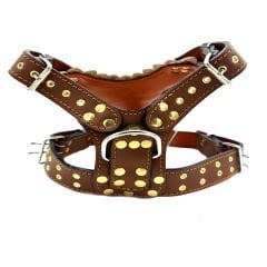 Brown-Red Lion Head Handmade Leather Dog Harness