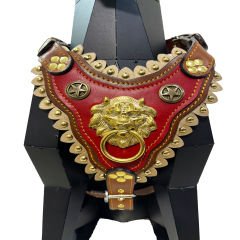 Brown-Red Lion Head Handmade Leather Dog Harness