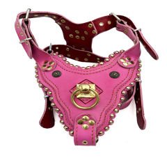 Pink Special Design Handmade Leather Dog Harness