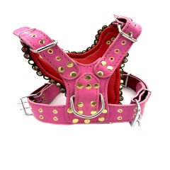 Pink Special Design Handmade Leather Dog Harness