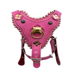 Pink Special Design Handmade Leather Dog Harness