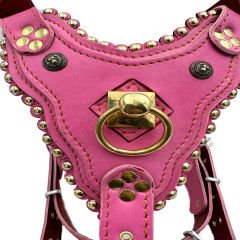 Pink Special Design Handmade Leather Dog Harness