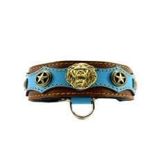 Luxury Lion Figured Handmade Leather Dog Collar