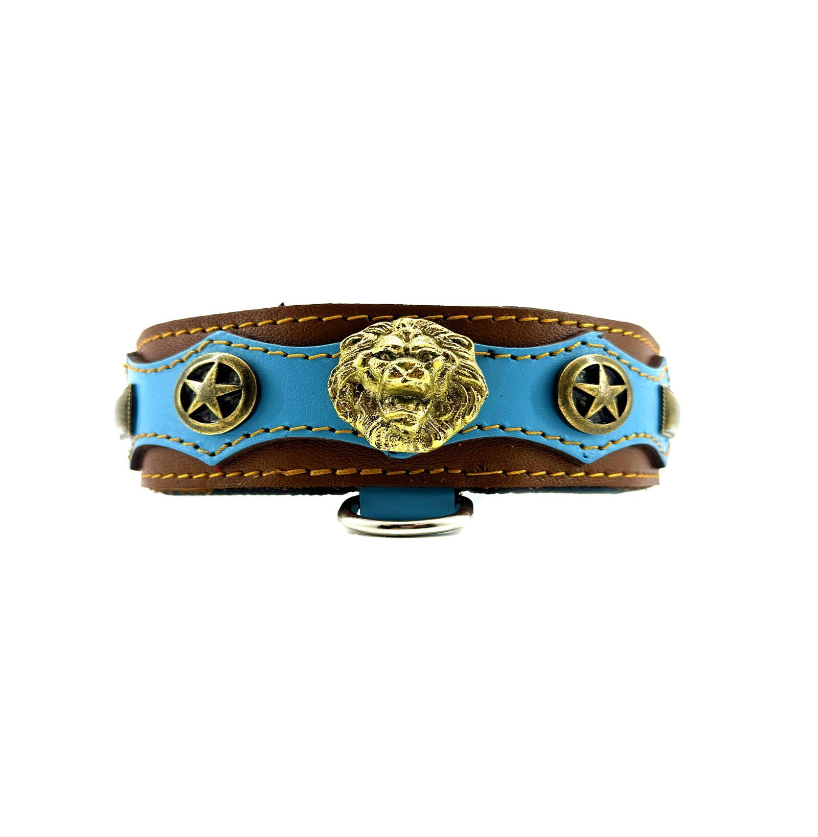 Luxury Lion Figured Handmade Leather Dog Collar