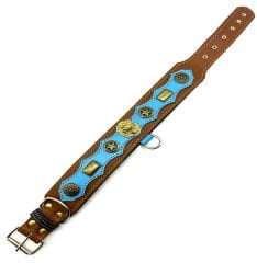 Luxury Lion Figured Handmade Leather Dog Collar