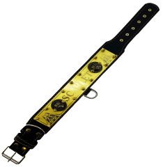 Black-Gold Tones Personalized Handmade Leather Dog Collar With Name