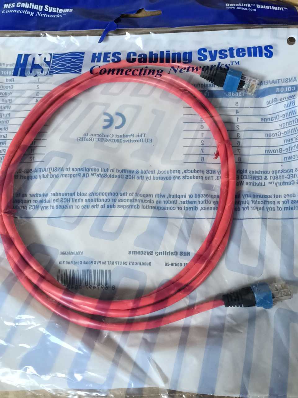 HCS T UTP CAT5E PVC PATCH CORD RED 2M