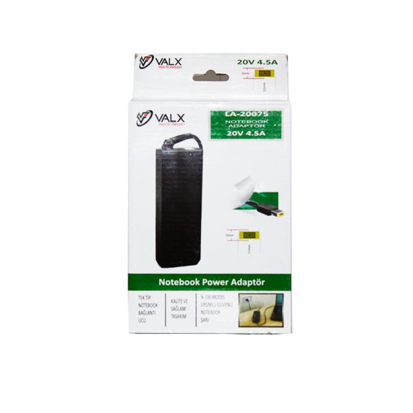 Valx LA-20075 20V 4.5A Sarı Dört Köşe Pin  Lenovo Laptop Adaptör