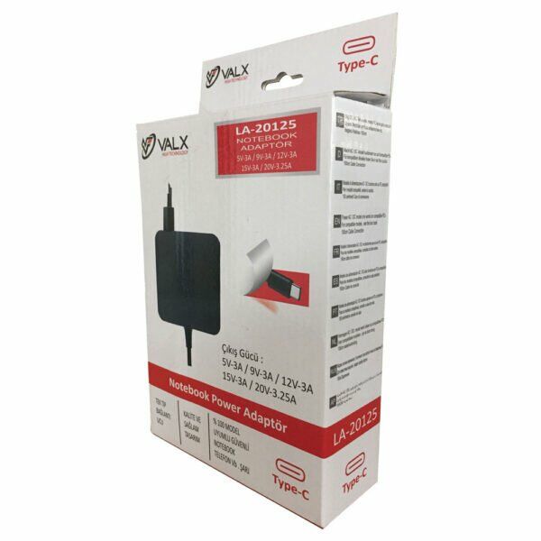 Valx LA-20125 5V/9V/12V/15V/20V 3A Type-C  Laptop Adaptör