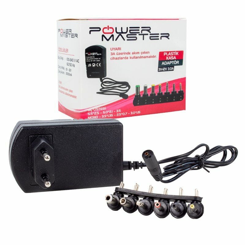 POWERMASTER 3 VOLT - 12 VOLT 3 AMPER ÇOK UÇLU AYARLI KADEMELİ ADAPTÖR