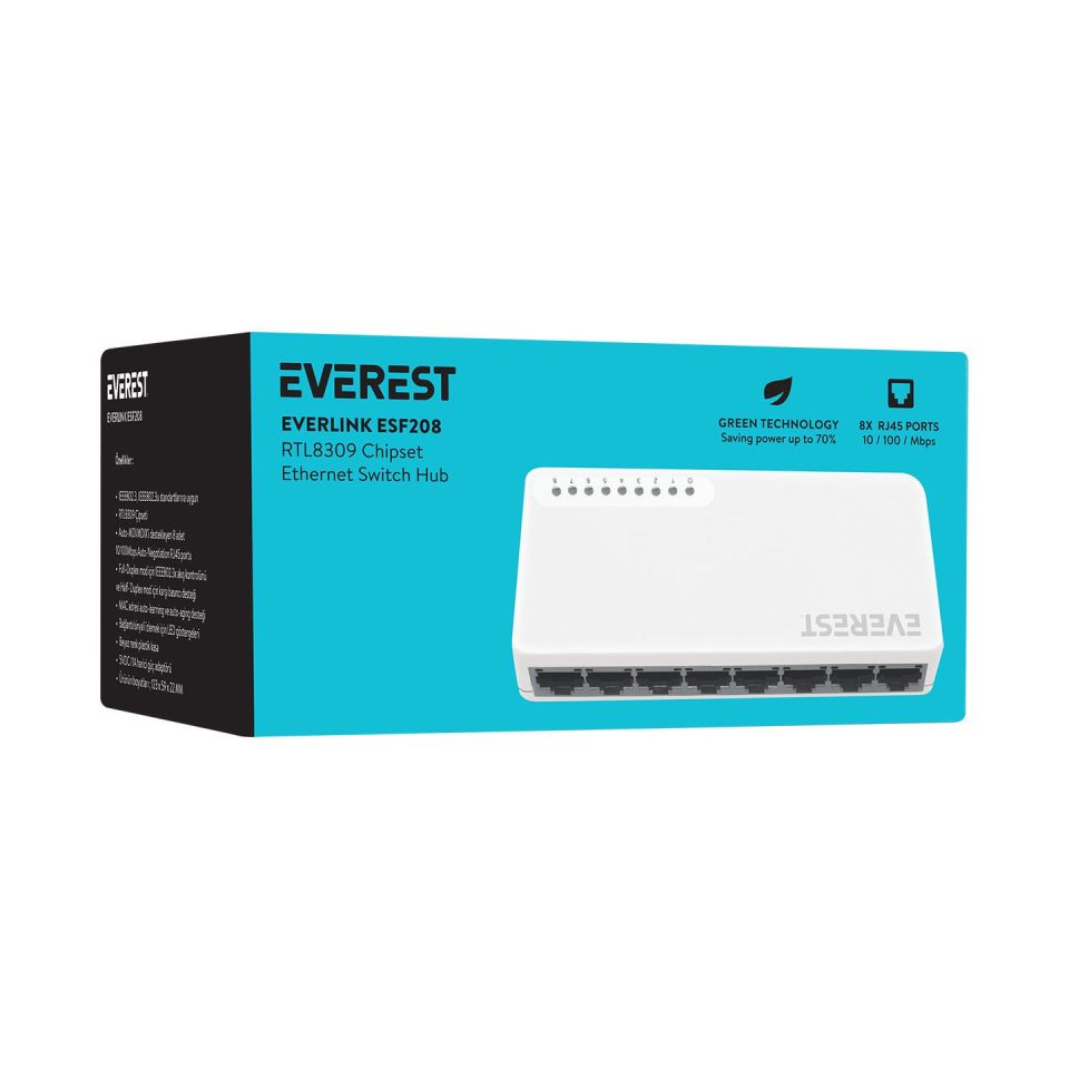 Everest Ethernet Swıtch Hub 8 Port 10/100MBPS Everest ESF-208
