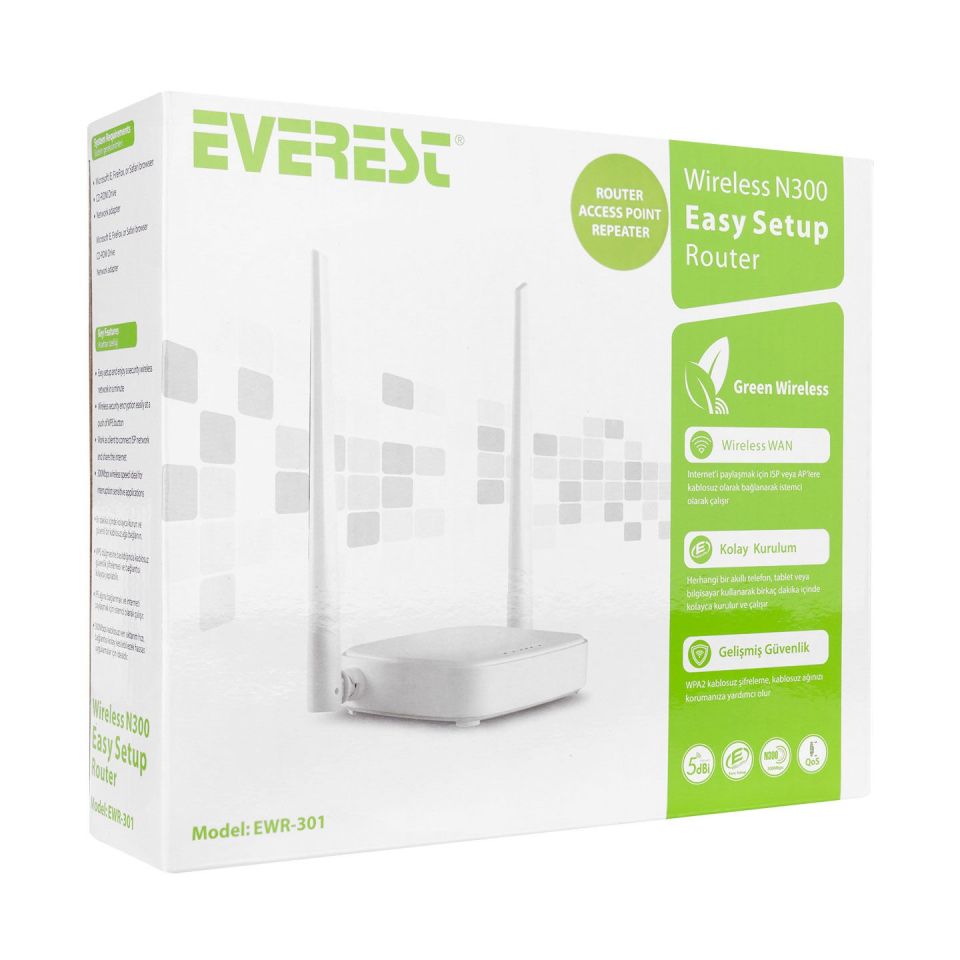 Everest EWR-301 300 Mbps Repeater Access Point Kablosuz Router