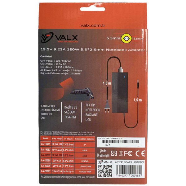 Valx 19.5V 9.23A 180W Notebook Adaptör FA180PM111 ASUS Notebook Adaptör