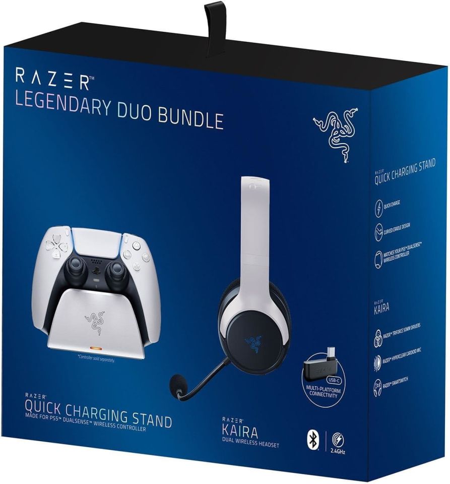 Razer Legendaryduo Kaira Kablosuz Kulaküstü Kulaklık PS5 Şarj İstasyonu