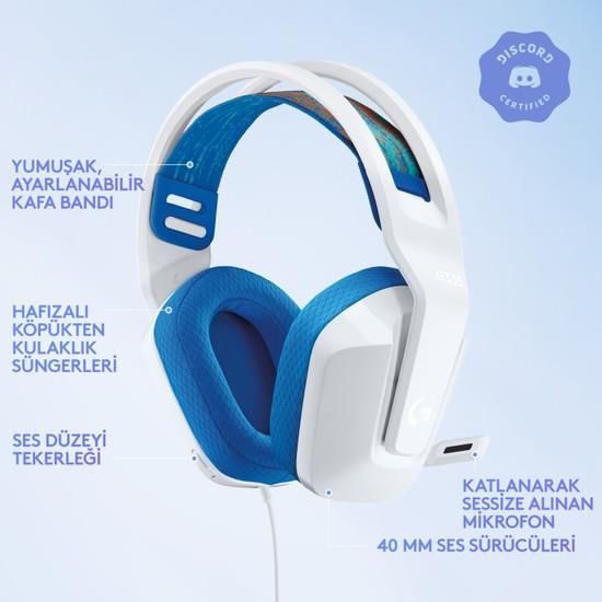 Logitech G335 Kablolu Oyuncu Kulaklığı Beyaz