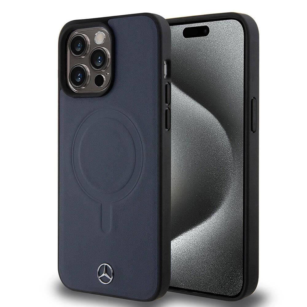 Apple iPhone 15 Pro Max Kılıf - Mercedes Benz Orijinal Lisanslı Magsafe Şarj Özellikli Metal Yıldız Logolu Pürüzsüz Deri Kapak